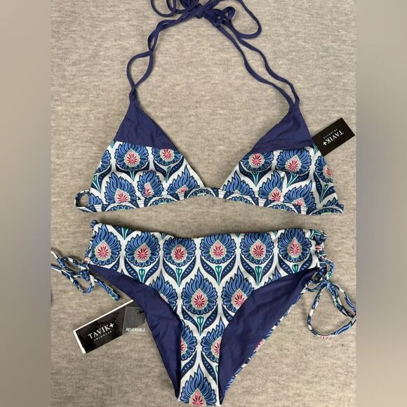 Tavik Reversible Coco Scoop Neck Bikini Women's Navy Blue Polyester Swimwear M - Picture 1 of 3